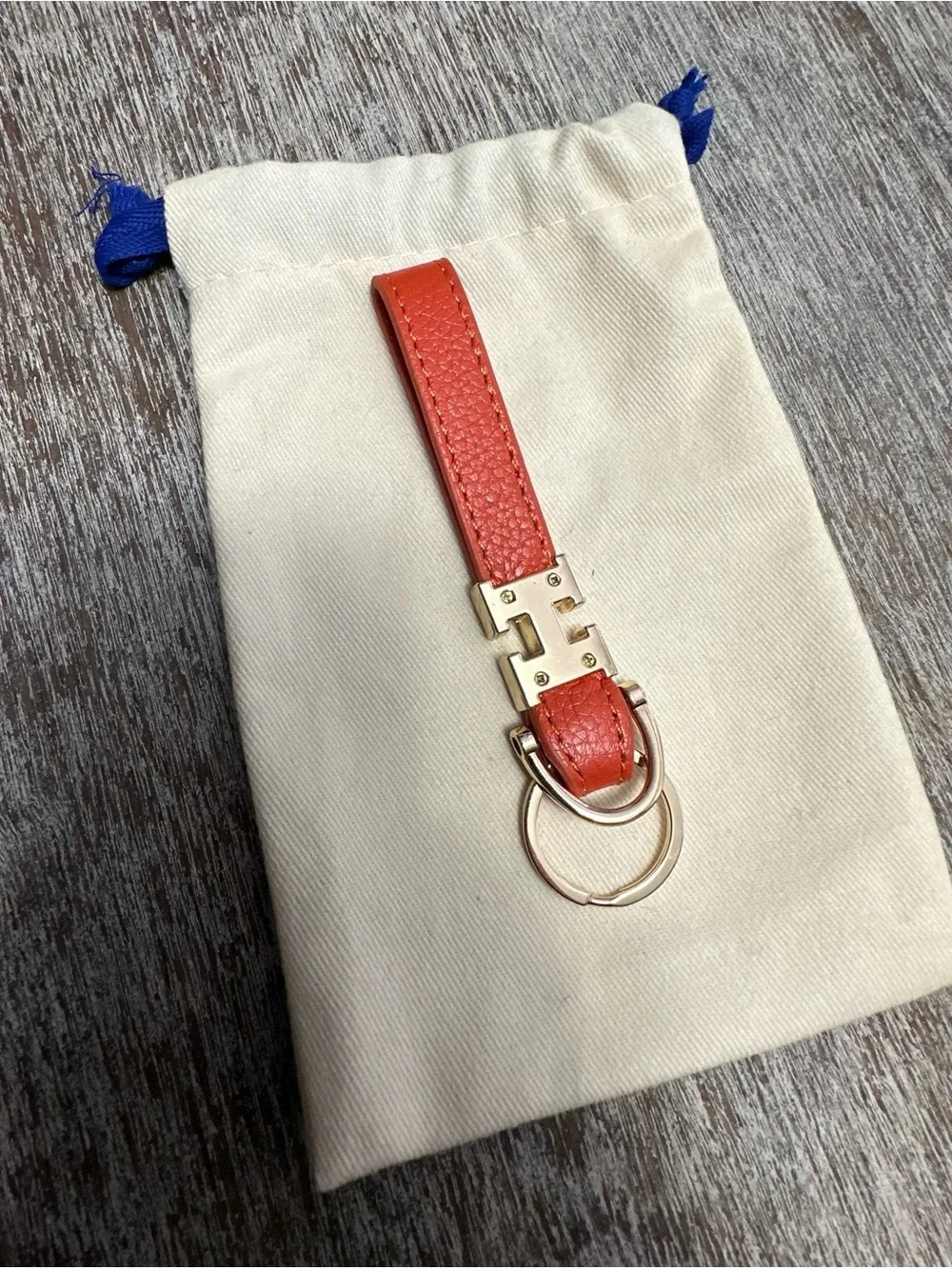 Leather Loop Key Holder with Gold Accent - Orange